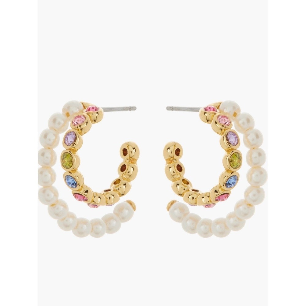 Kate Spade New York colorful crystal double row hoop earrings